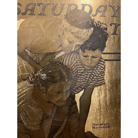 3 vintage Norman Rockwell Gold Foil Etching Suturday Evening Cover Art Posters - Picture 5 of 16